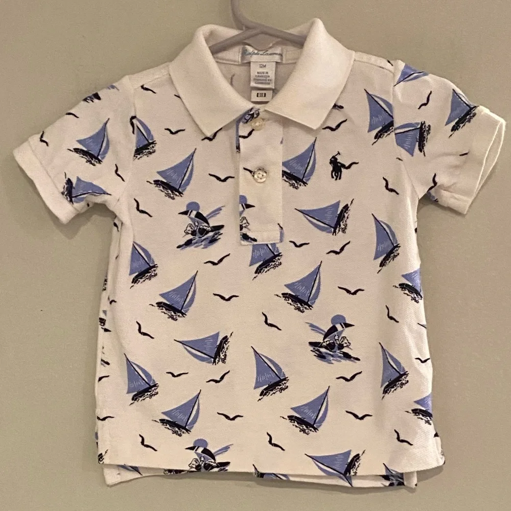 Ralph Lauren White Polo with Blue Sailboat Print